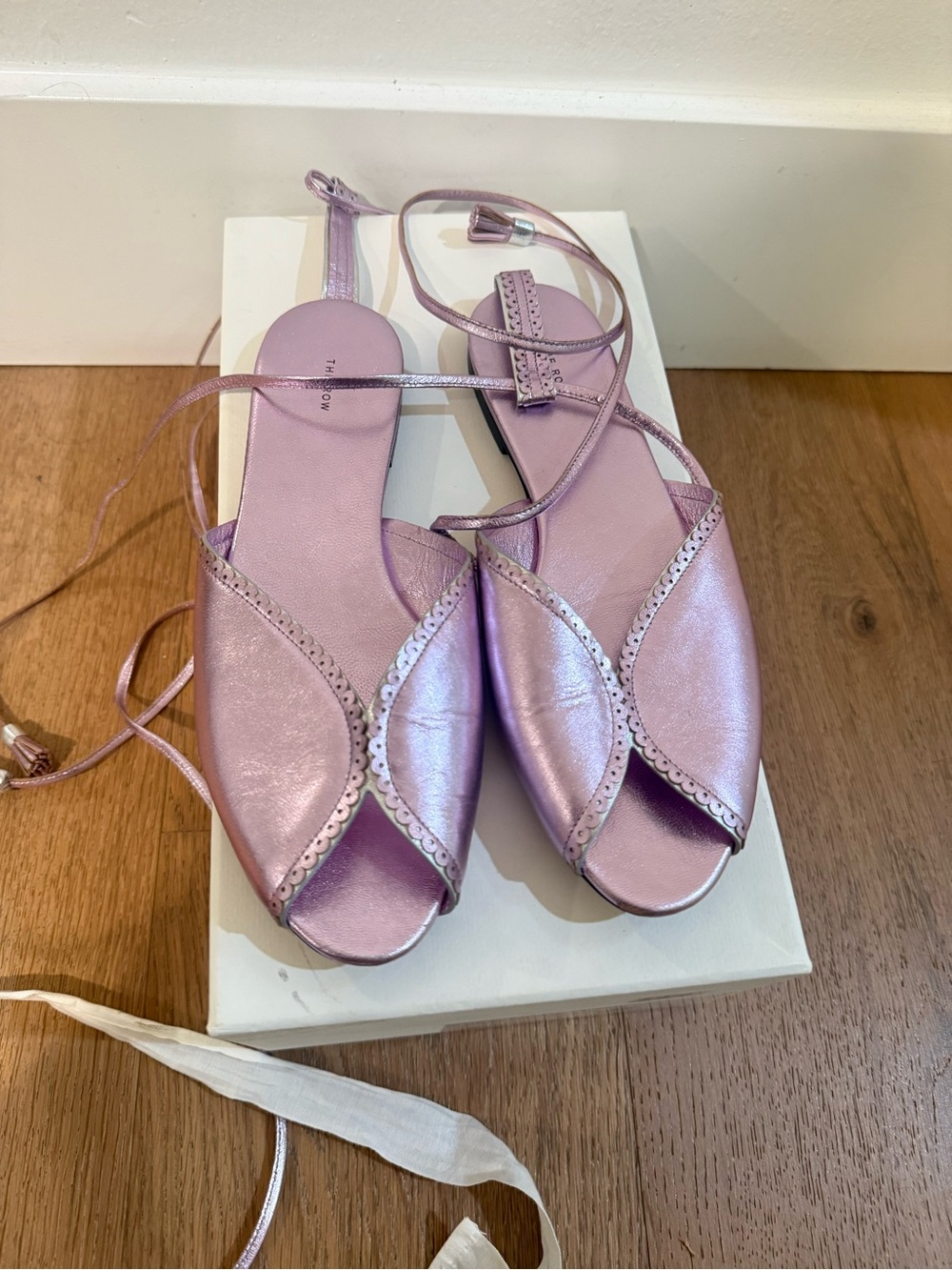 The Row Metallic Lilac Lace-Up Open-Toe Sandals